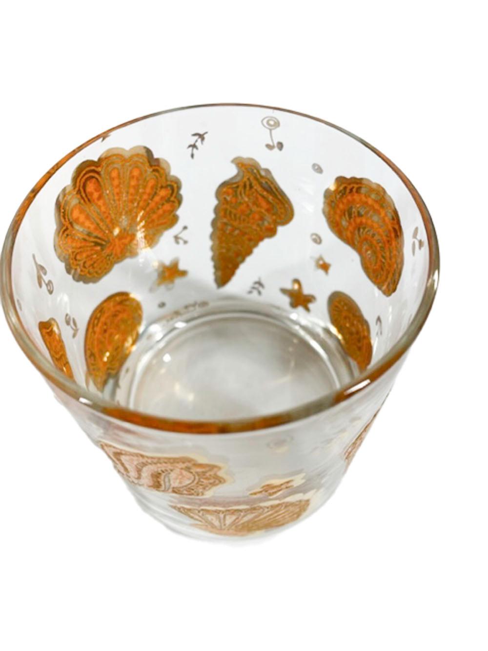 Four Culver Glassware Rocks Glasses in the Gold & Orange Marina Pattern In Good Condition For Sale In Nantucket, MA