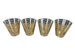 Four Culver, LTD. Gold Over Blue "Greek Key" Double Old Fashioned Glasses
