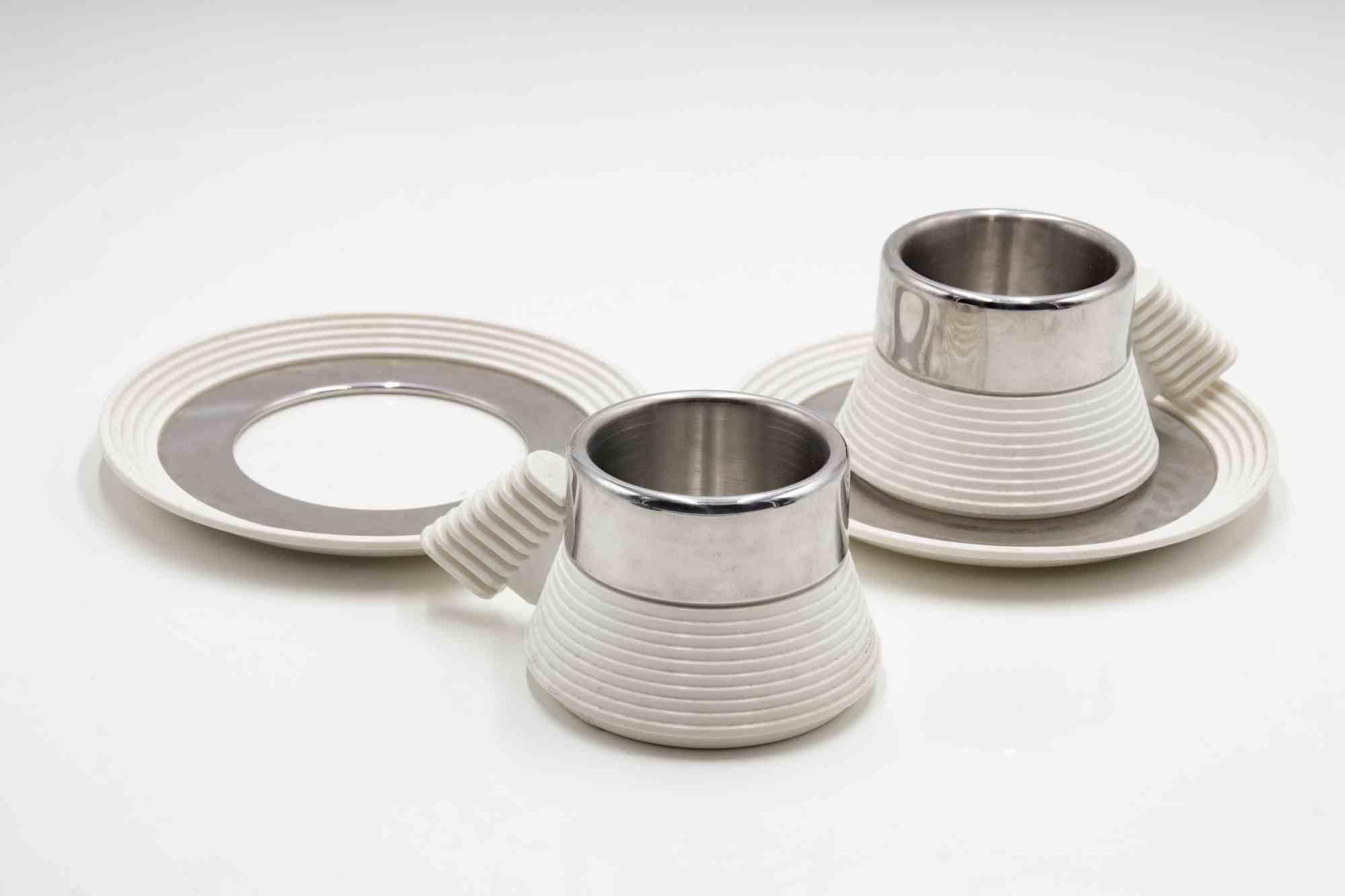 Quattro tazze con piatti di Carlo Giannini, anni '70 In condizioni buone in vendita a Roma, IT