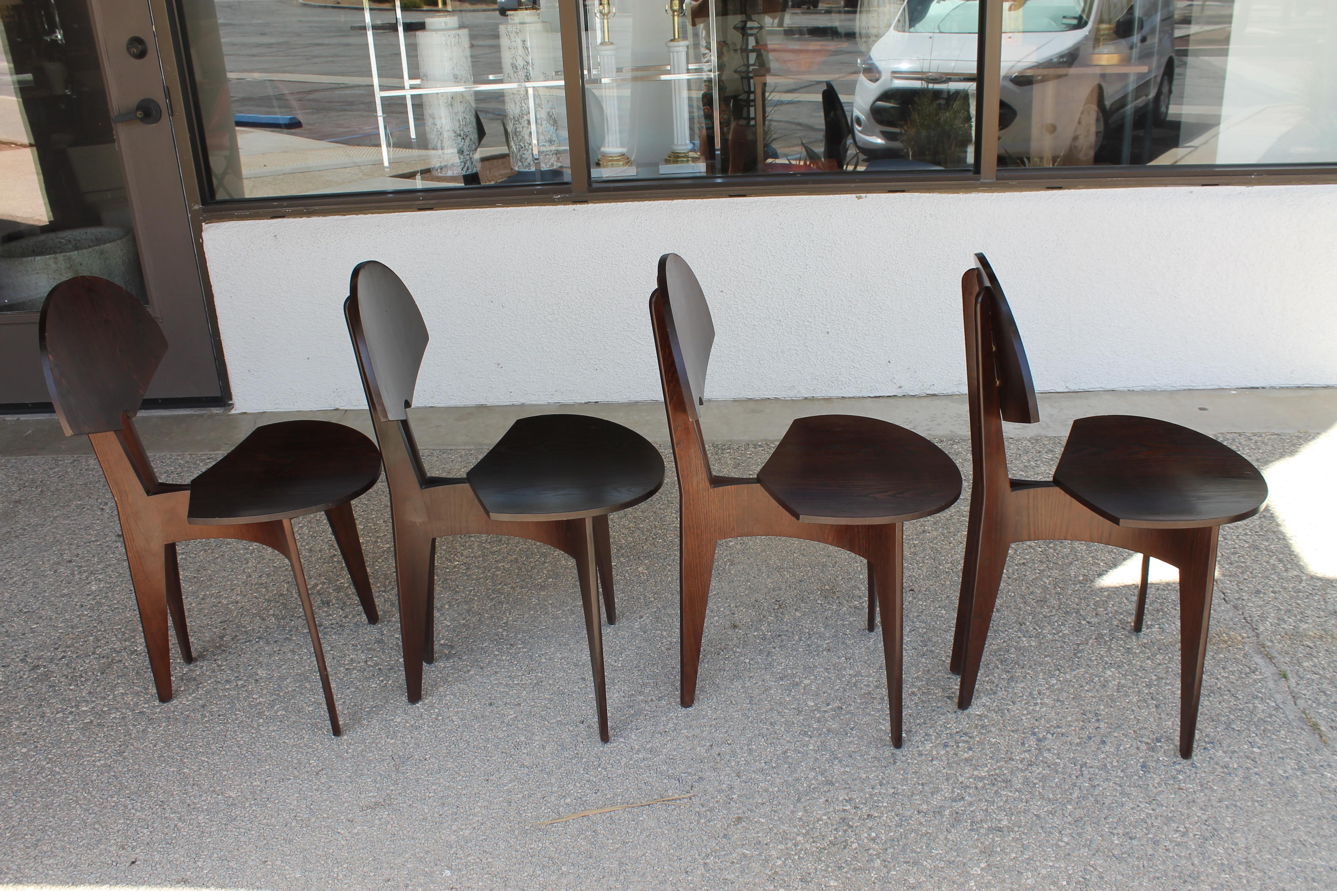 Mid-Century Modern Four Custom Chairs in a Ginkgo or Fan Pattern