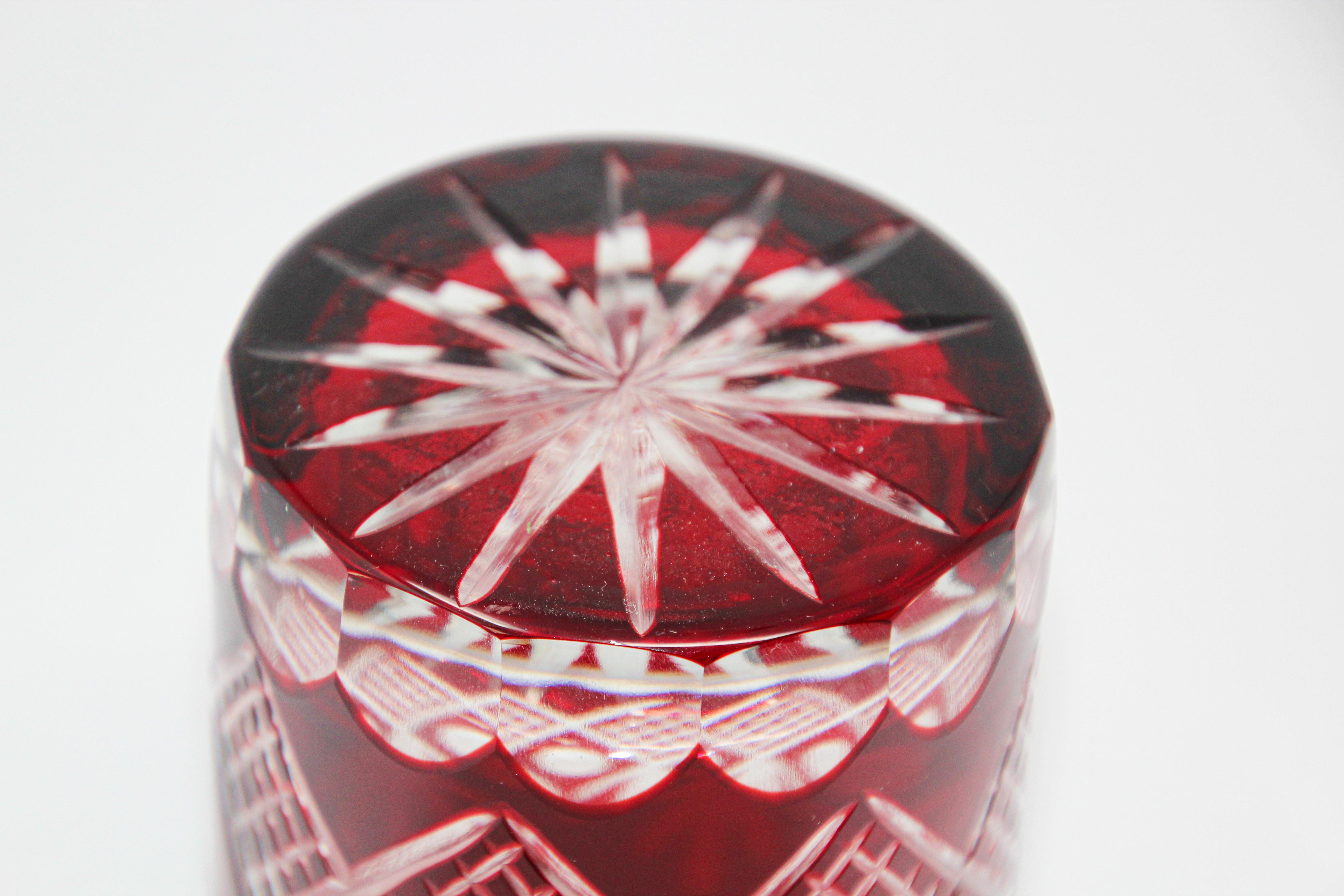 Art Nouveau Four Cut Crystal Whiskey Ruby Glass Tumbler Ruby Red