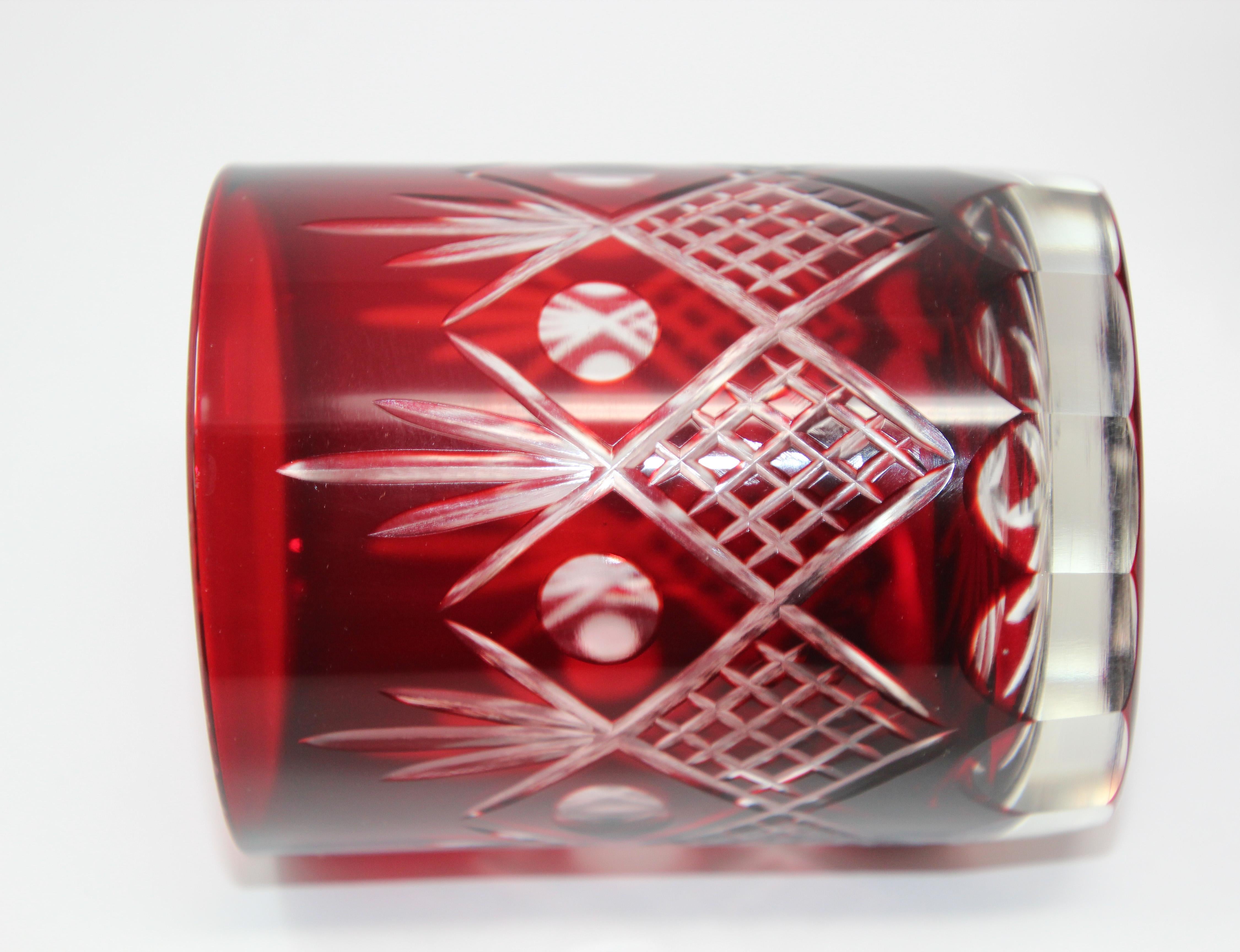 Hand-Crafted Four Cut Crystal Whiskey Ruby Glass Tumbler Ruby Red