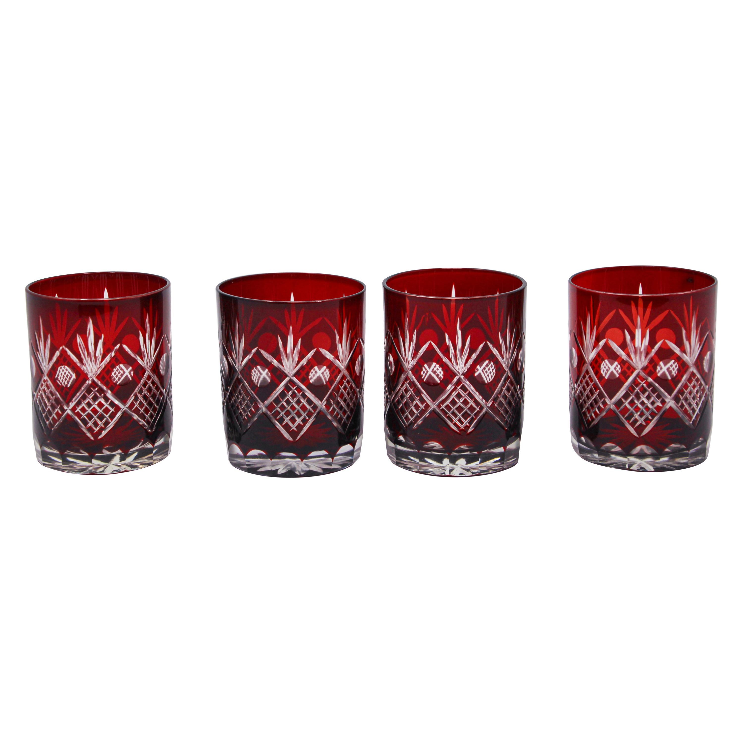 Four Cut Crystal Whiskey Ruby Glass Tumbler Ruby Red