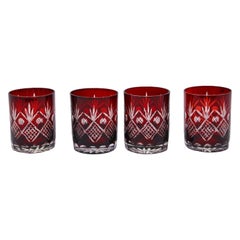 Vintage Four Cut Crystal Whiskey Ruby Glass Tumbler Ruby Red