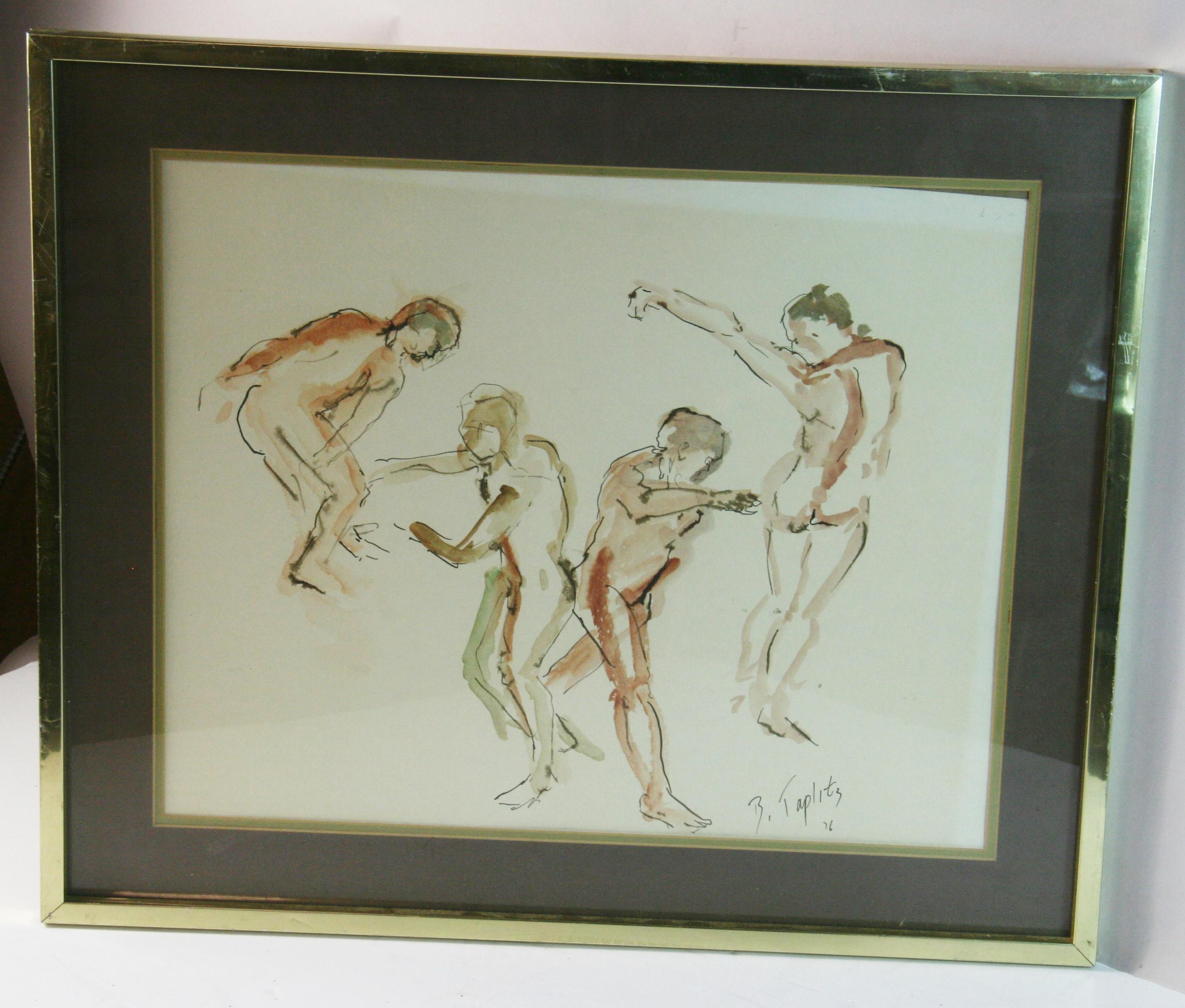 1753 Cuatro desnudos masculinos danzantes en un marco de latón
Tamaño de la imagen 21x7
Firmado B.Tapiz 76