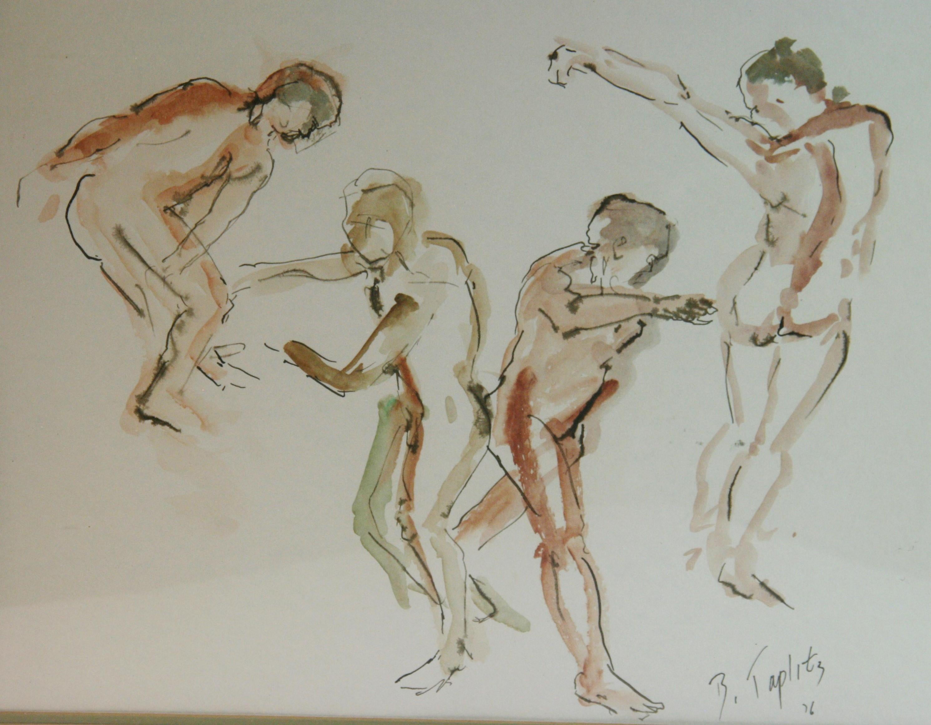 Pintura Cuatro desnudos masculinos danzantes  1976 en Bueno estado para la venta en Douglas Manor, NY