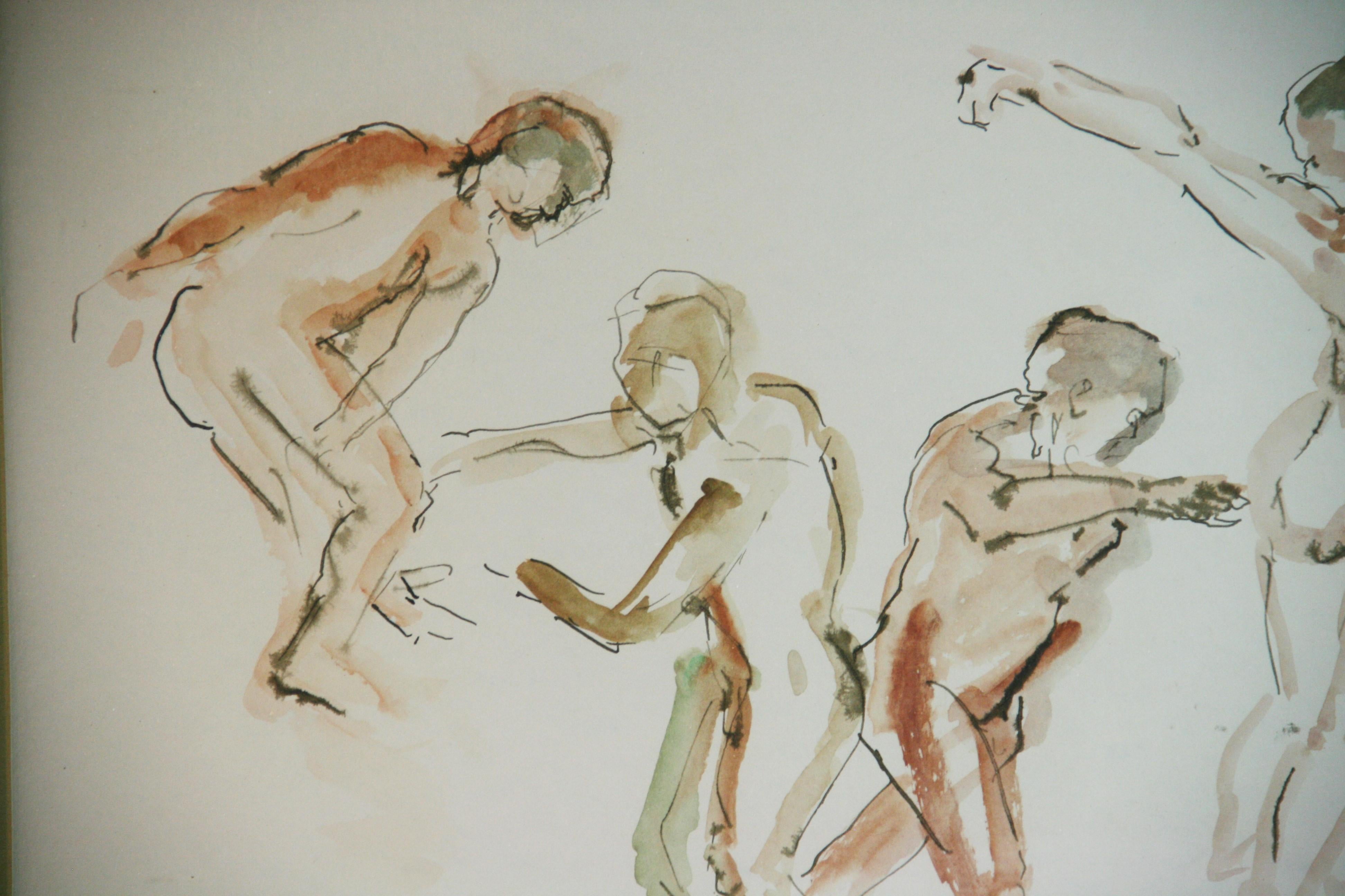 Pintura Cuatro desnudos masculinos danzantes  1976 finales del siglo XX en venta