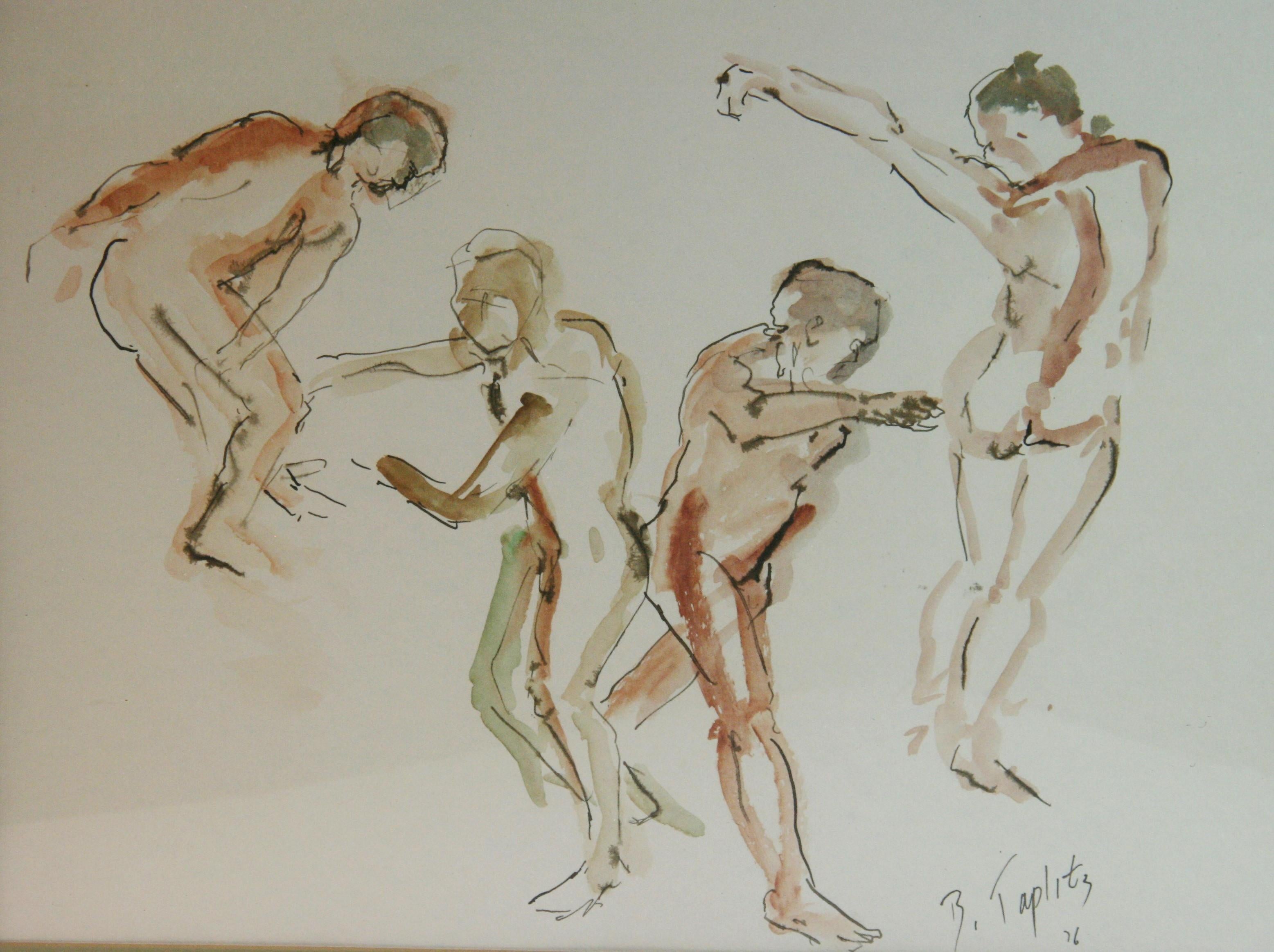 Pintura Cuatro desnudos masculinos danzantes  1976 en venta 3