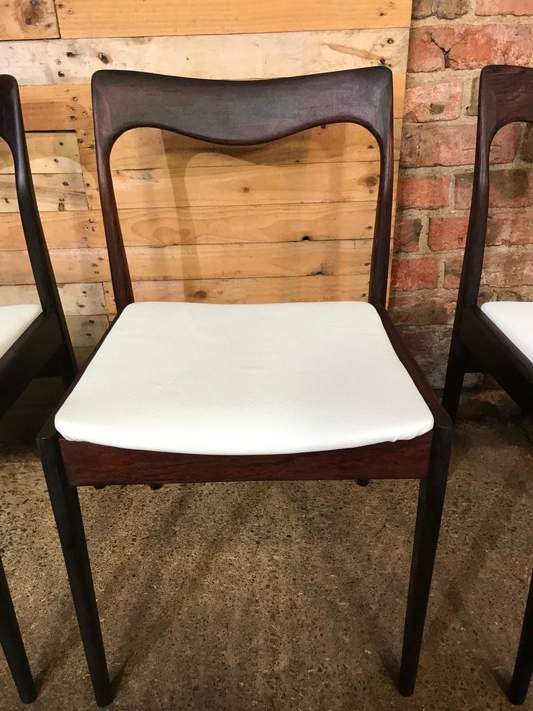 Four Danish 1960 Retro Moller Chairs Newly Upholstered in White Leather For Sale 5