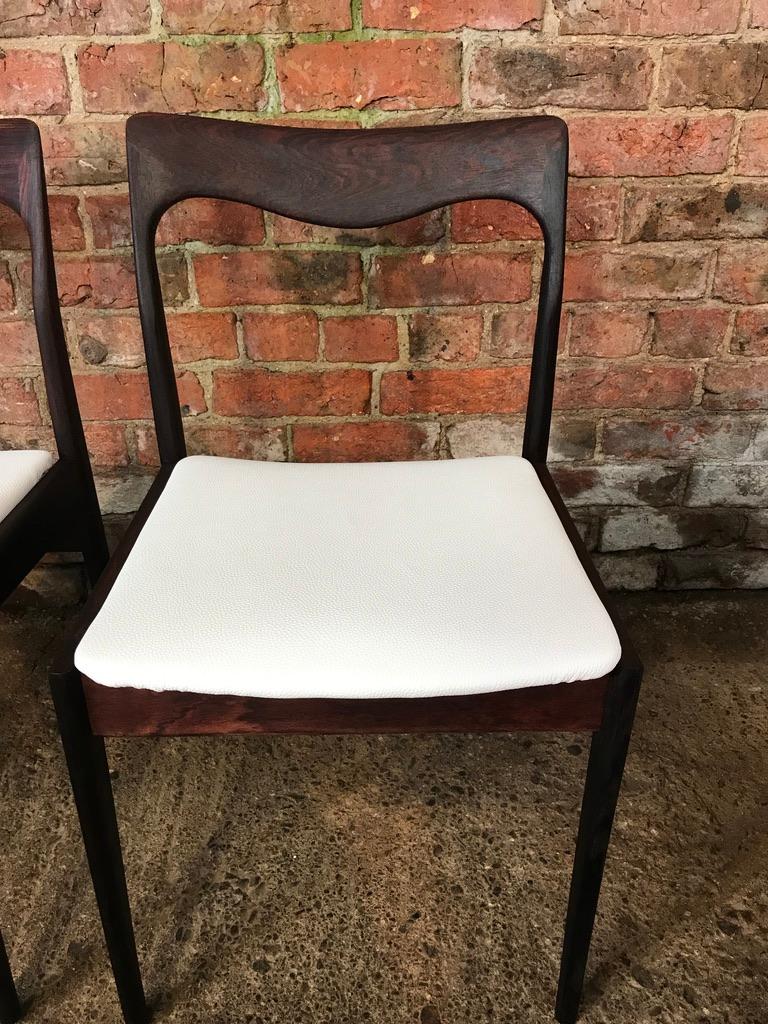 Four Danish 1960 Retro Moller Chairs Newly Upholstered in White Leather For Sale 7