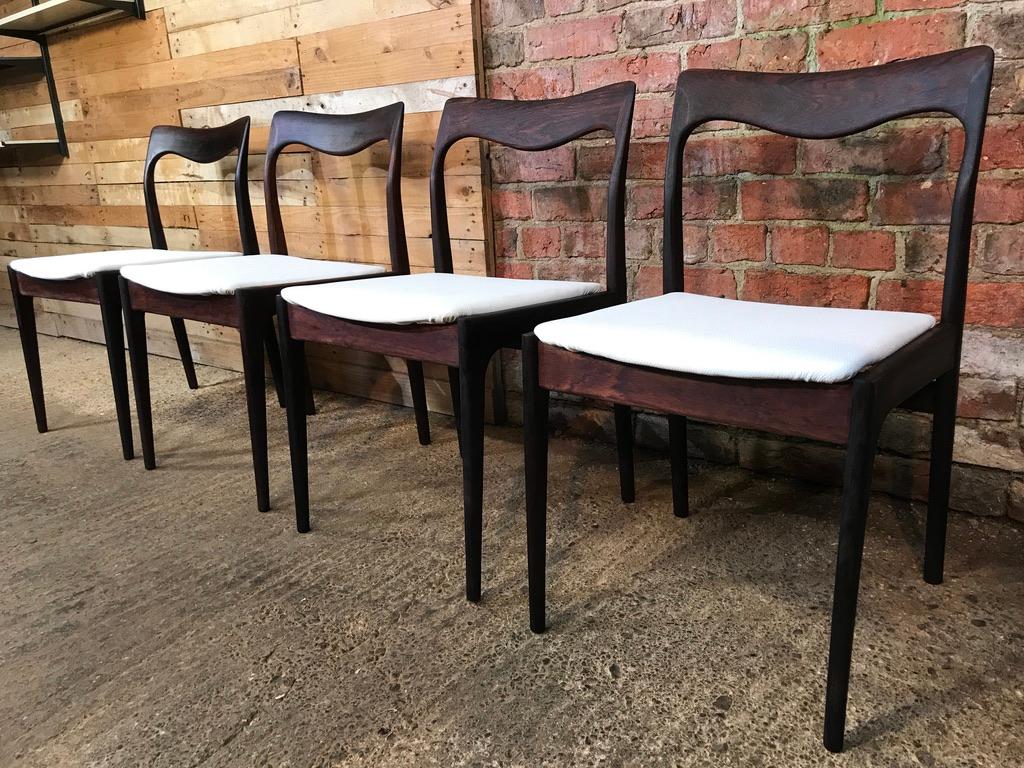 Mid-Century Modern Four Danish 1960 Retro Moller Chairs Newly Upholstered in White Leather For Sale
