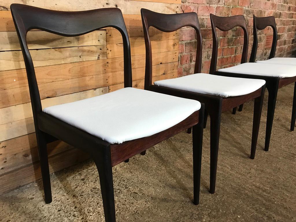 Four Danish 1960 Retro Moller Chairs Newly Upholstered in White Leather For Sale 3