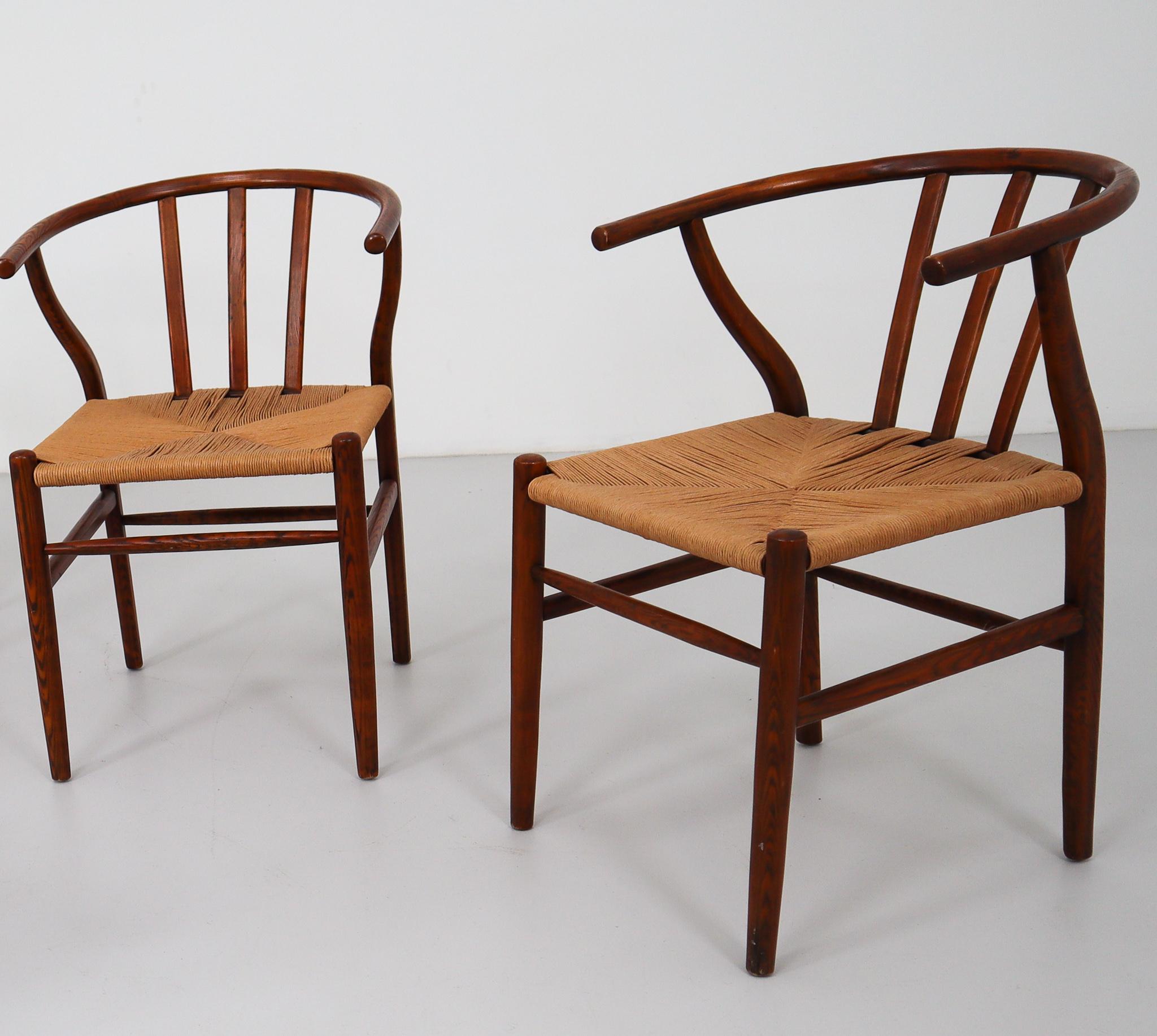 Four Danish Oak Armchairs with Handwoven Paper cord Seats, 1960s (Papierkordel)