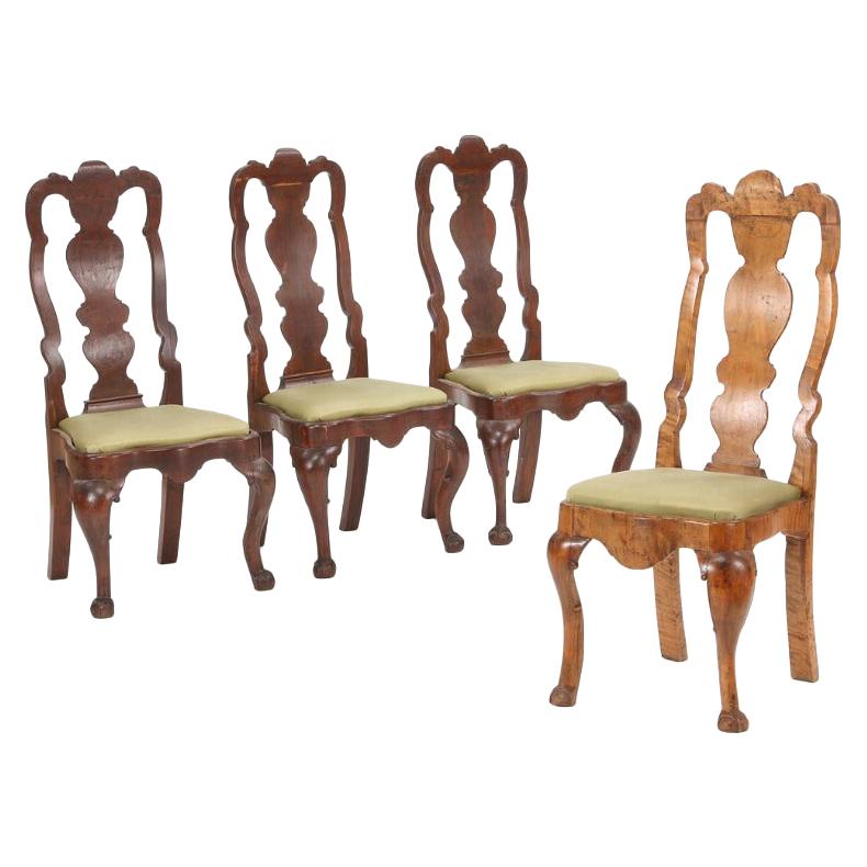 Four Danish Régence Dark Stained and Birchwood Side Chairs, circa 1740