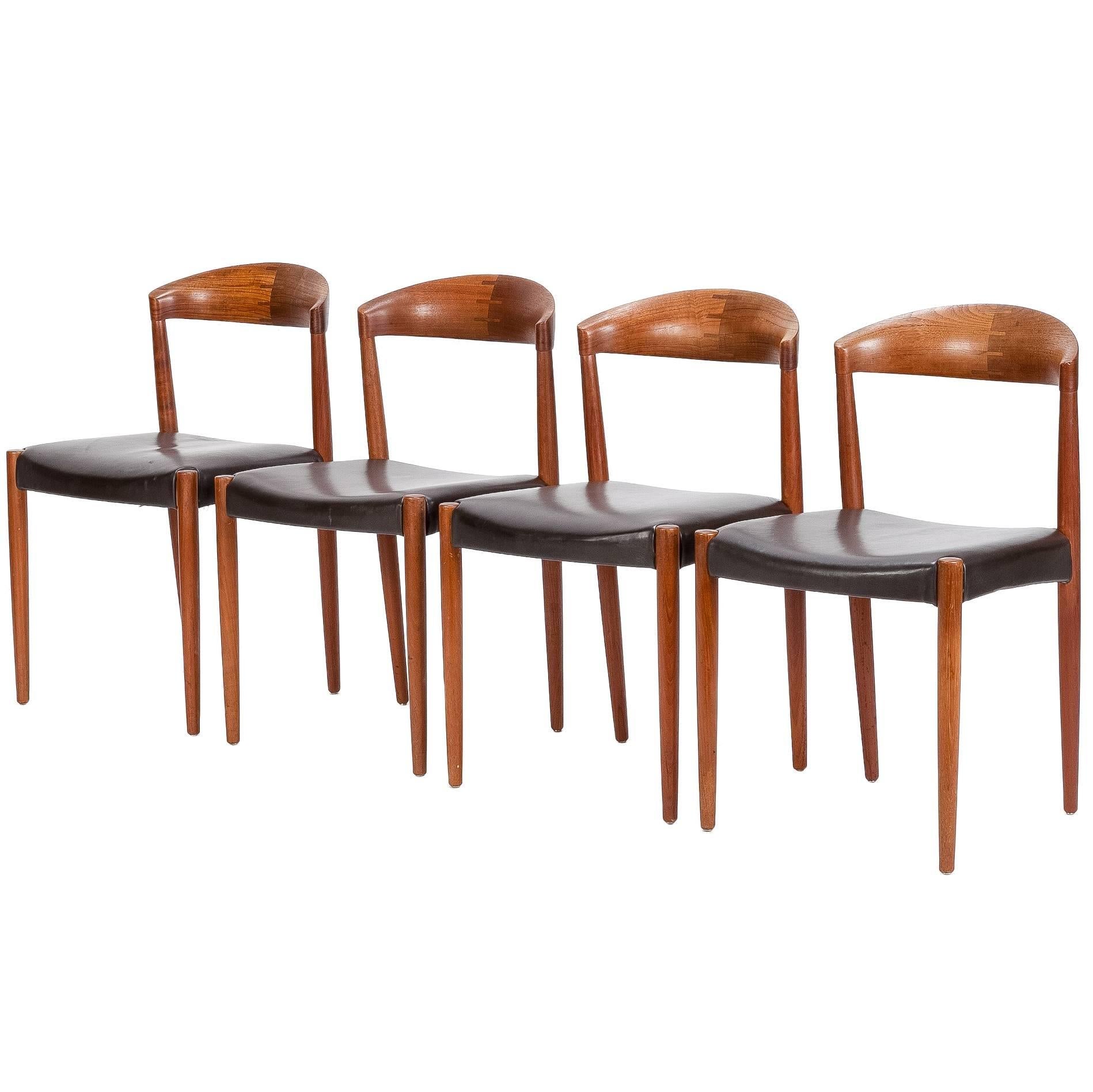 Four Danish Teak and Leather Chairs by Knud Andersen, 1960s For Sale