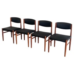 Four Danish Teak Dining Chairs with Black Upholstery by Glostrup Mobelfabrik