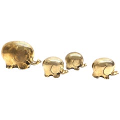 Four Decorative Elephant Sculpture Statue Made of Brass Midcentury Modern German