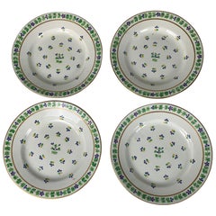 Used Four Derby Porcelain Dishes Hand Painted in Sprig Pattern, England, circa 1815