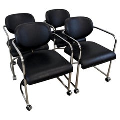 Four Design Institute America Chrome and Black Leather Chairs Swivel Casters