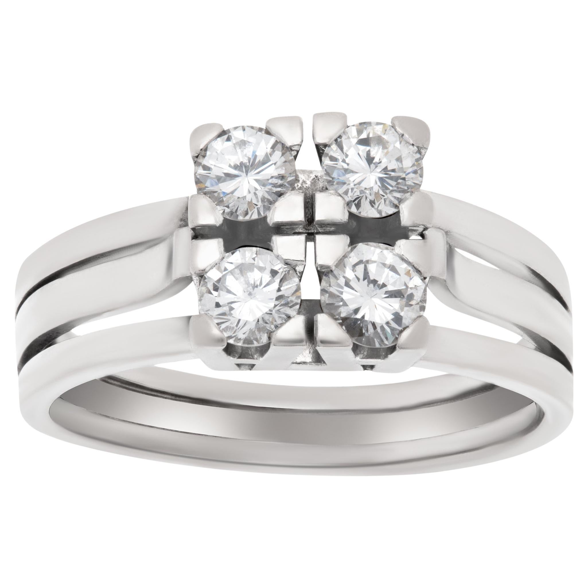 Four Diamond 14k White Gold Ring For Sale