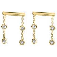 Four Diamond Staple Tag Bar Stud Earrings