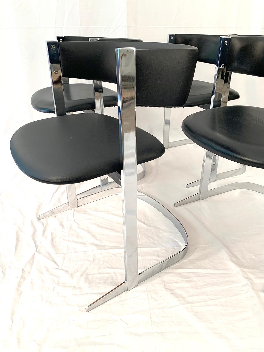 Mid-Century Modern Four Dining Chairs Chrome-Plated, 1970s