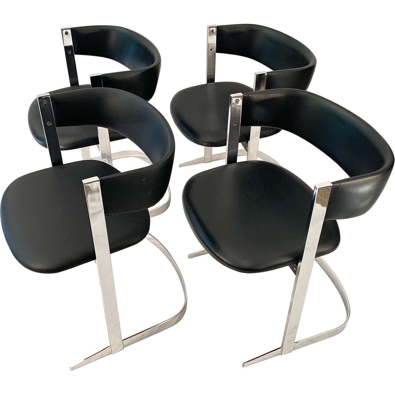 Four Dining Chairs Chrome-Plated, 1970s
