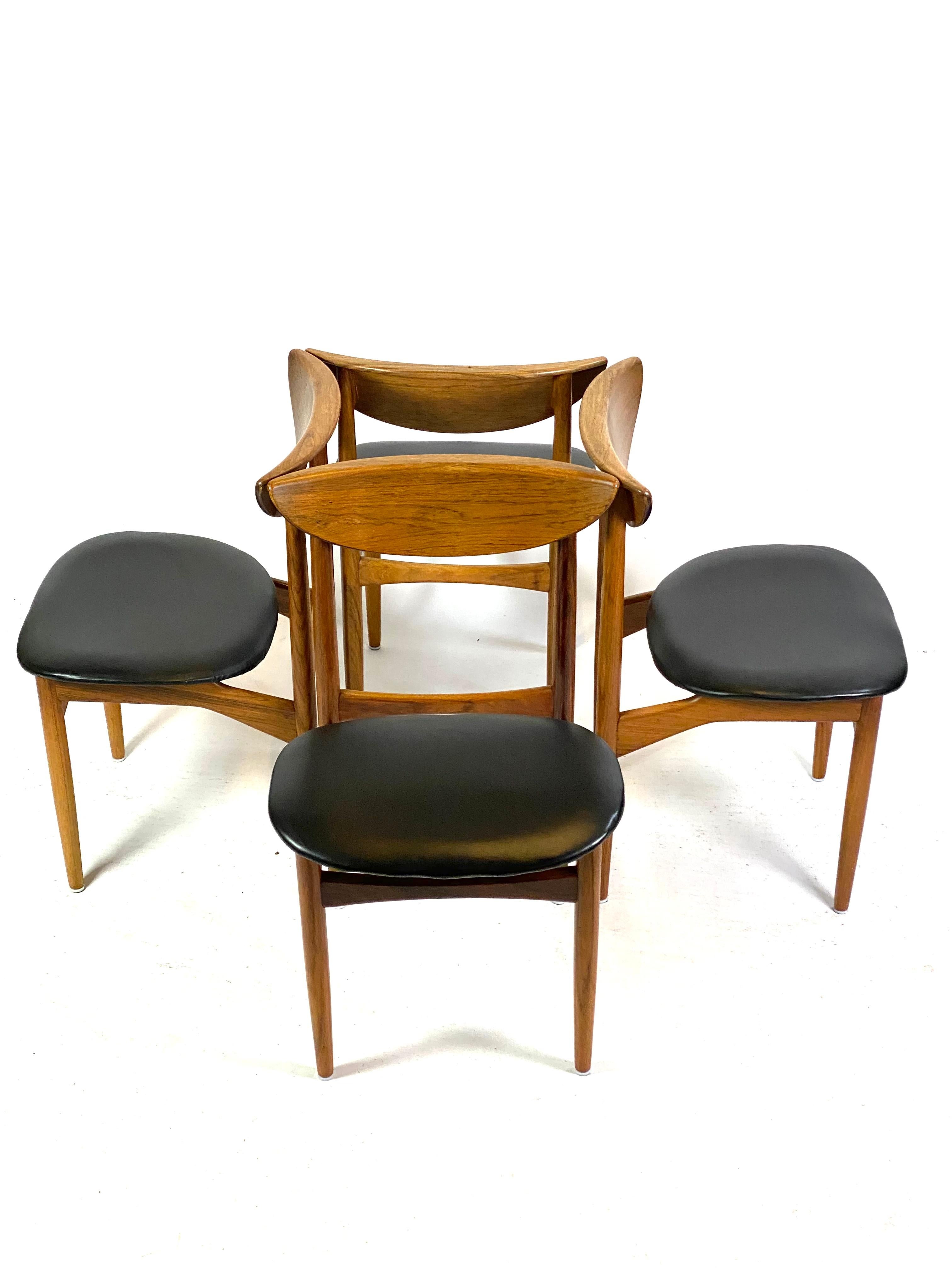 Mid-20th Century Scandinavian Modern Four Dining Room Chairs in Rosewood of Danish Design, 1960s