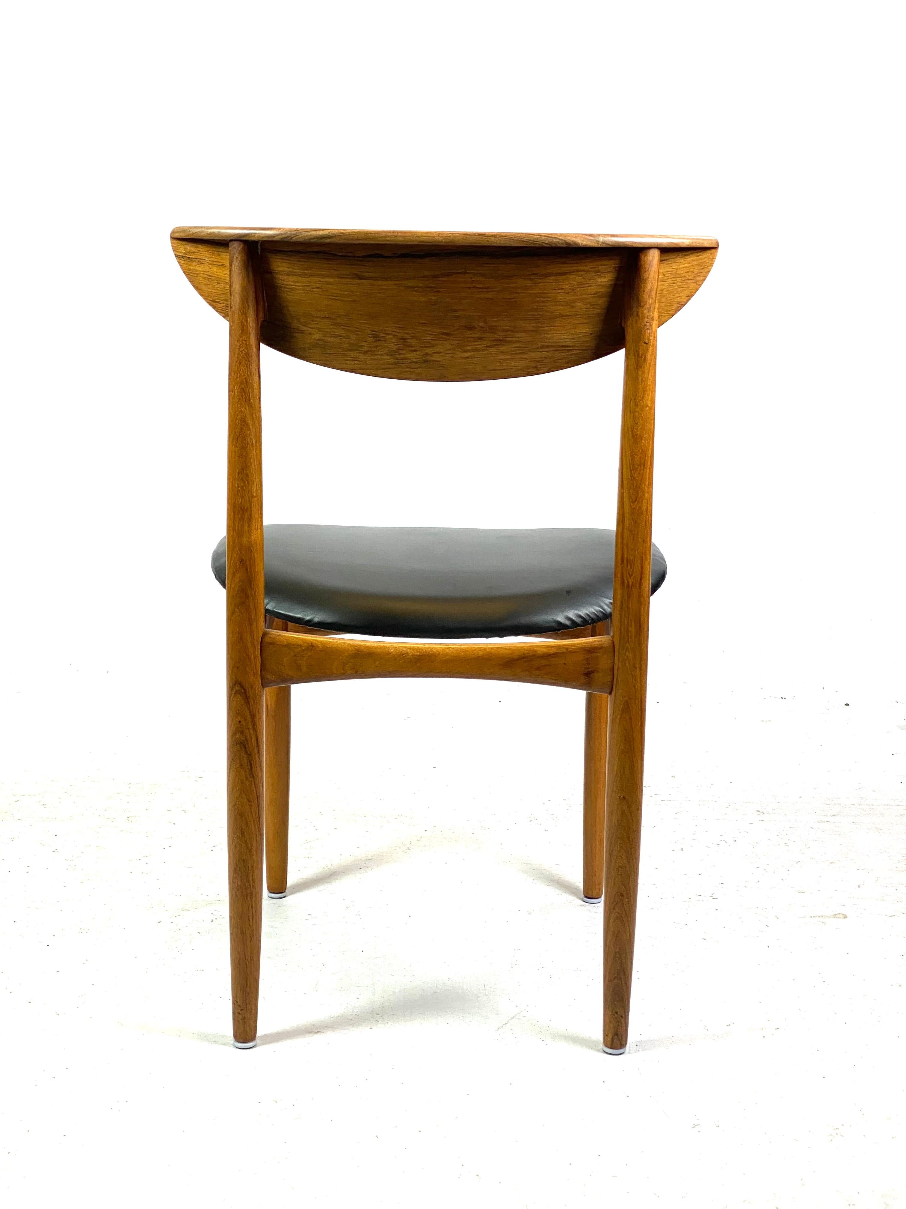 Leather Scandinavian Modern Four Dining Room Chairs in Rosewood of Danish Design, 1960s