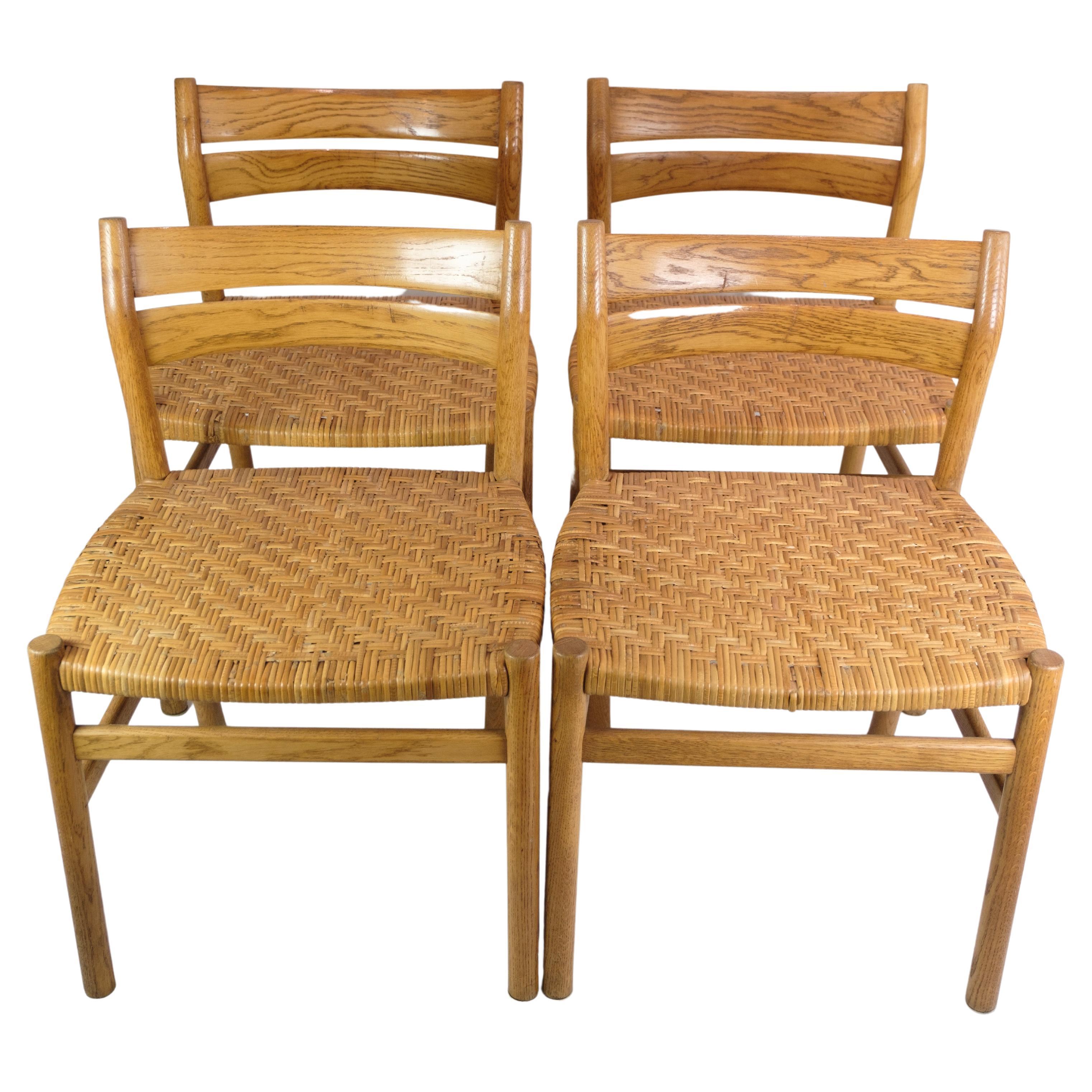 Four Dining Room Chairs, Wicker Seat, Børge Mogensen, C.M Madsen Furniture