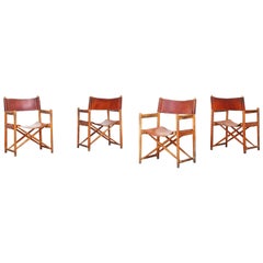 Four Director's Chairs in Beech and Leather, 1950s, Denmark