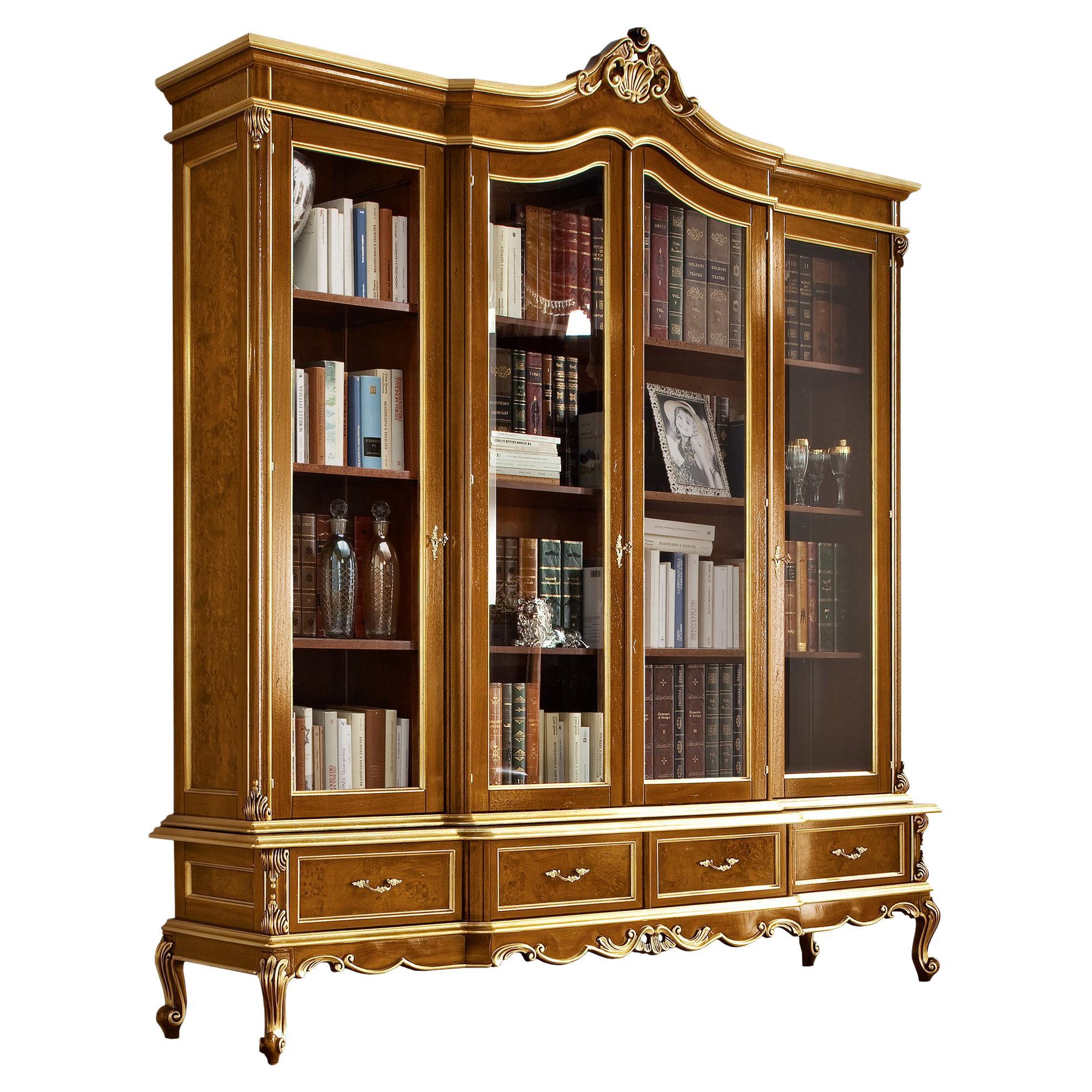 Four Door Bookcase with Four Drawers, Baroque Inspiration by Modenese Gastone For Sale