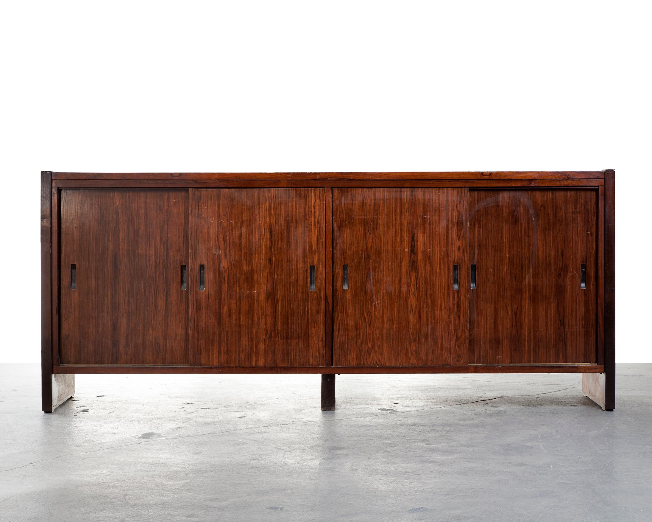 Modern Four-Door Credenza in Rosewood with White Formica Top and Sides, 1960s