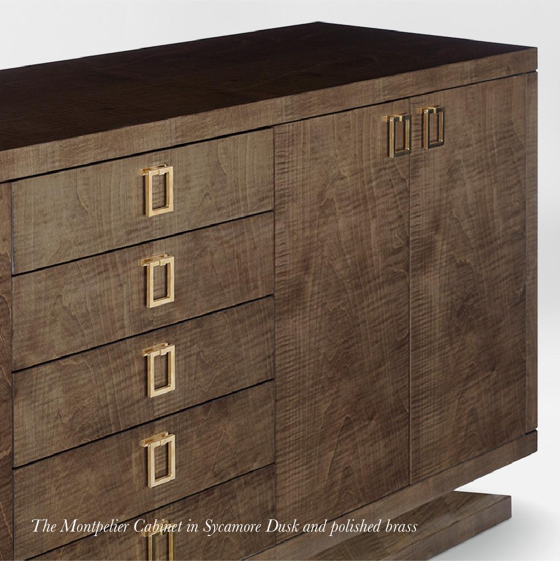 Anegre-Holzschrank mit vier Türen und Schubladen aus poliertem Nickel  (Moderne) im Angebot
