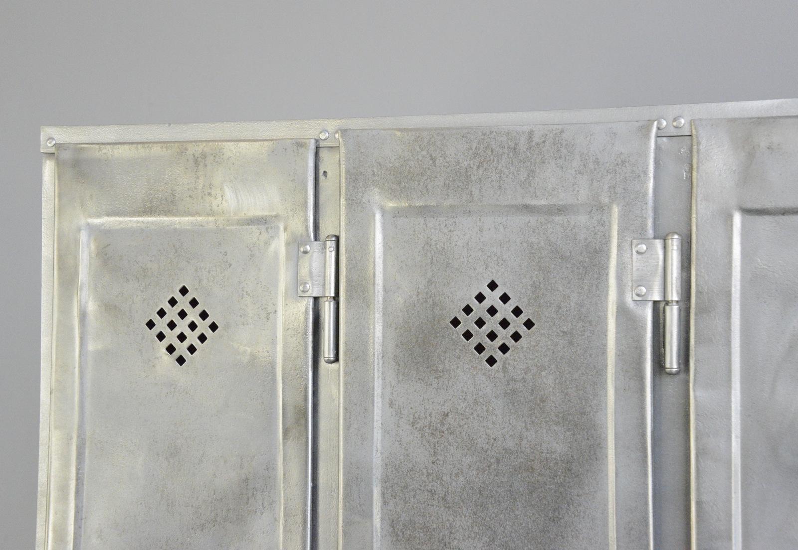 Steel Four Door Industrial Lockers by Otto Kind, circa 1920s