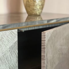 Four-Door Modern Wood Cabinet with Brushed Brass Trim