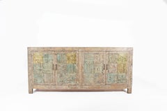 Four-Door Patch Work Motif Server in Pale Green Patina, Pastel