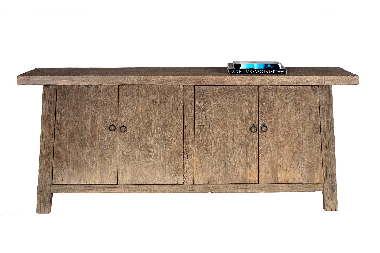 Organic Modern Four Door Reclaimed Elm Server For Sale