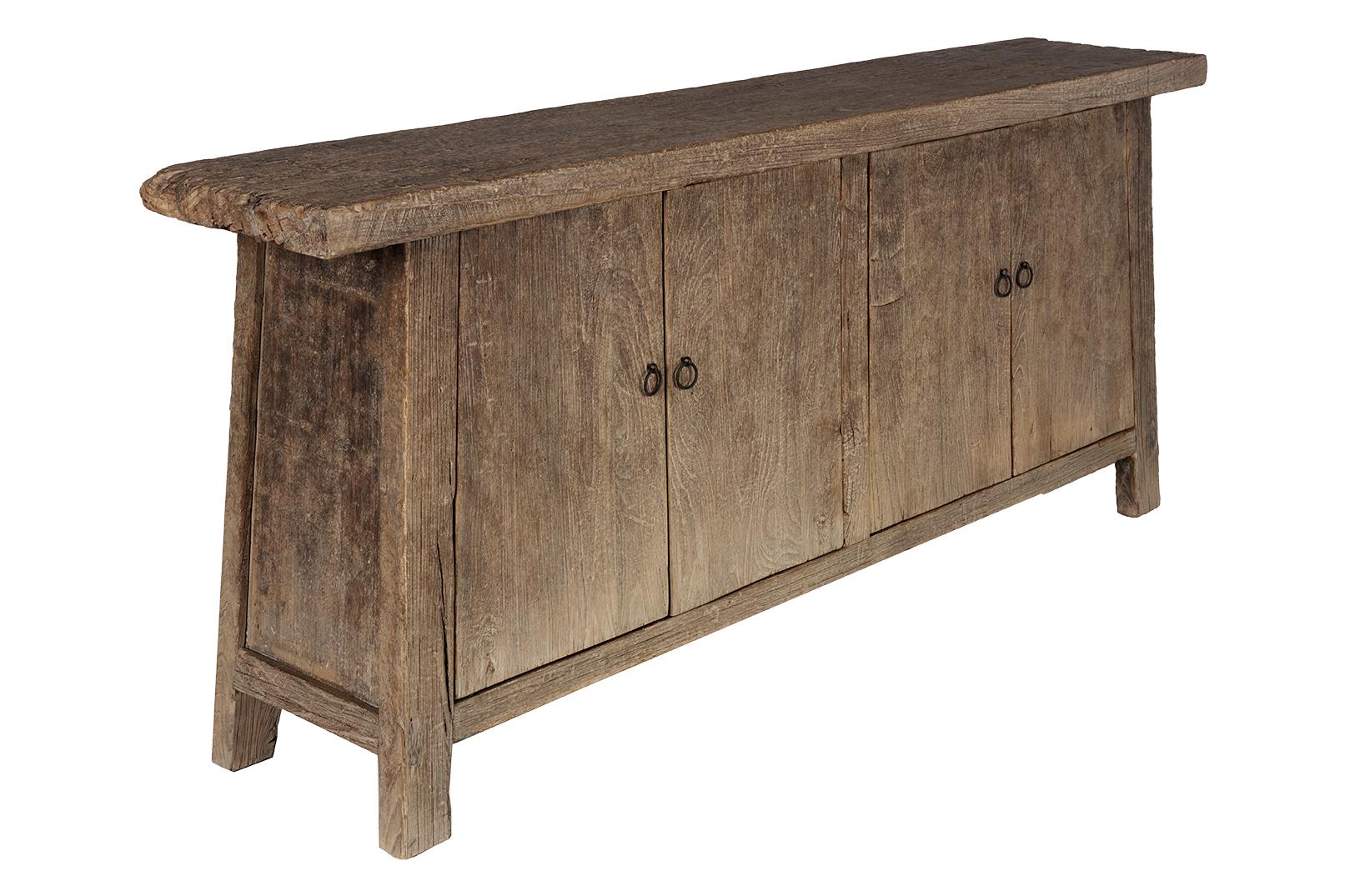 Four Door Reclaimed Elm Server In Good Condition For Sale In Dallas, TX