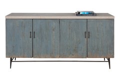Four Door Reeded Server in Original Paint Patina with Limestone Top