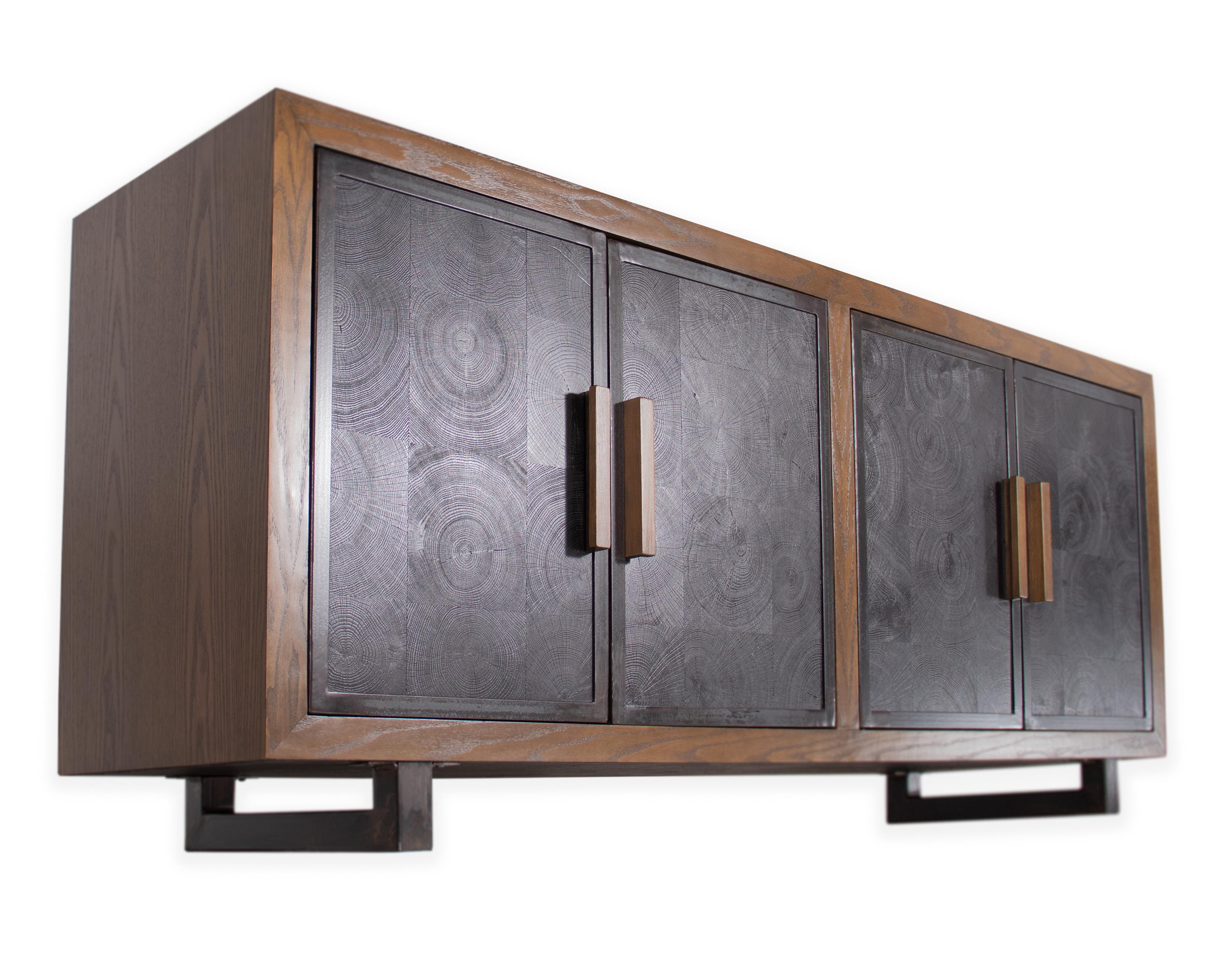 Rustic Four Door Server in Oak and Ebony Patina For Sale