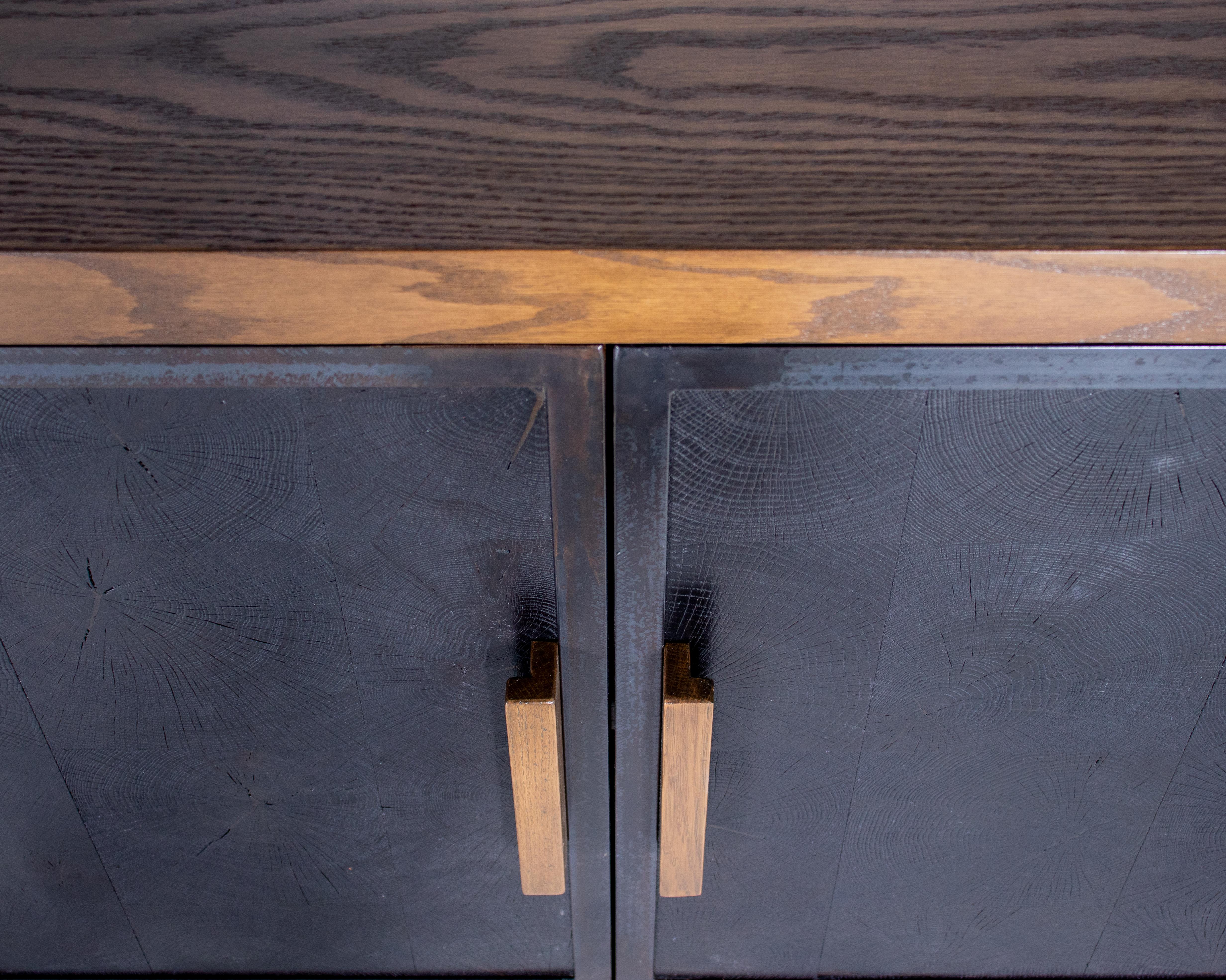 Patinated Four Door Server in Oak and Ebony Patina For Sale