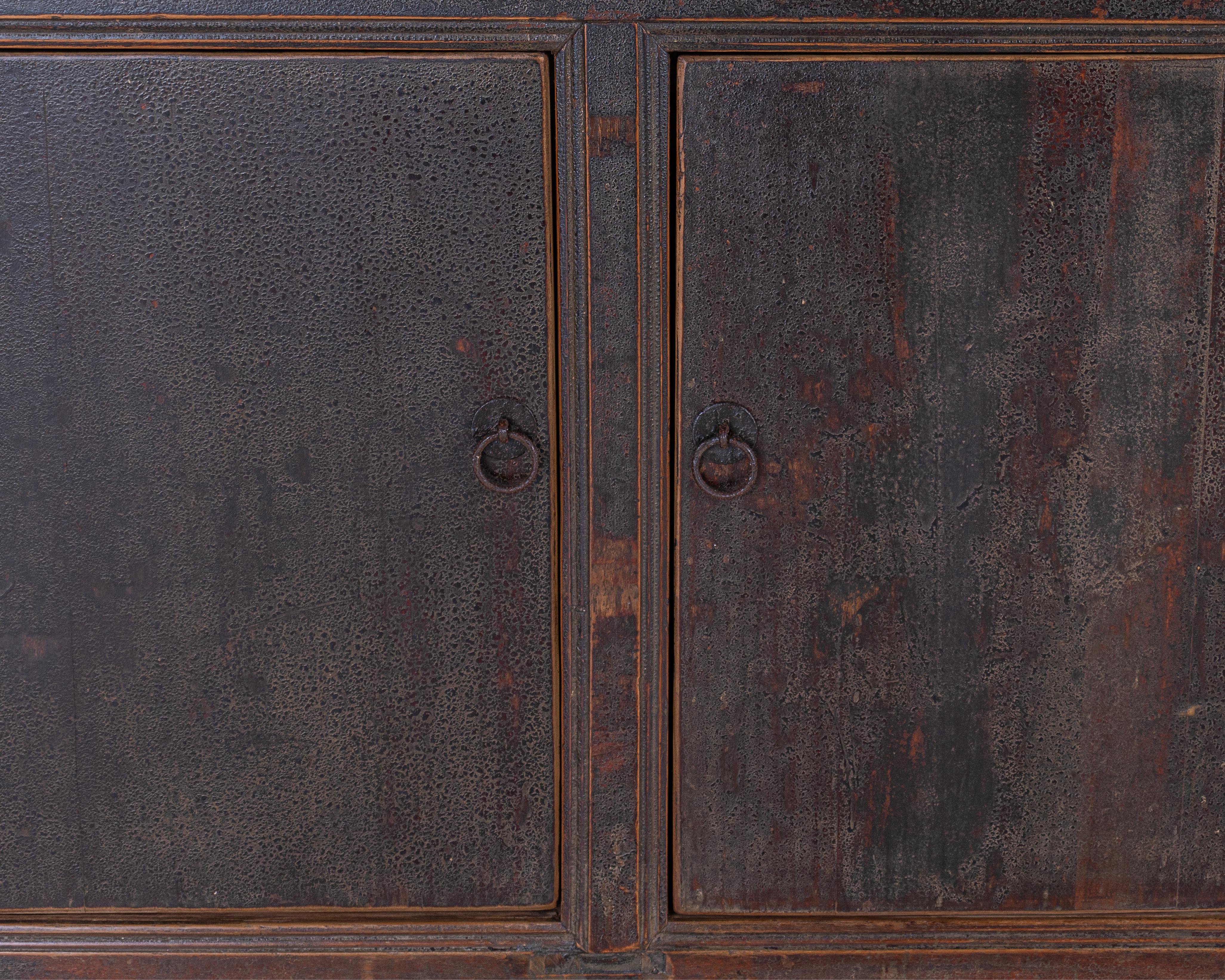 Contemporary Four Door Server in Original Crackle Black Paint Patina