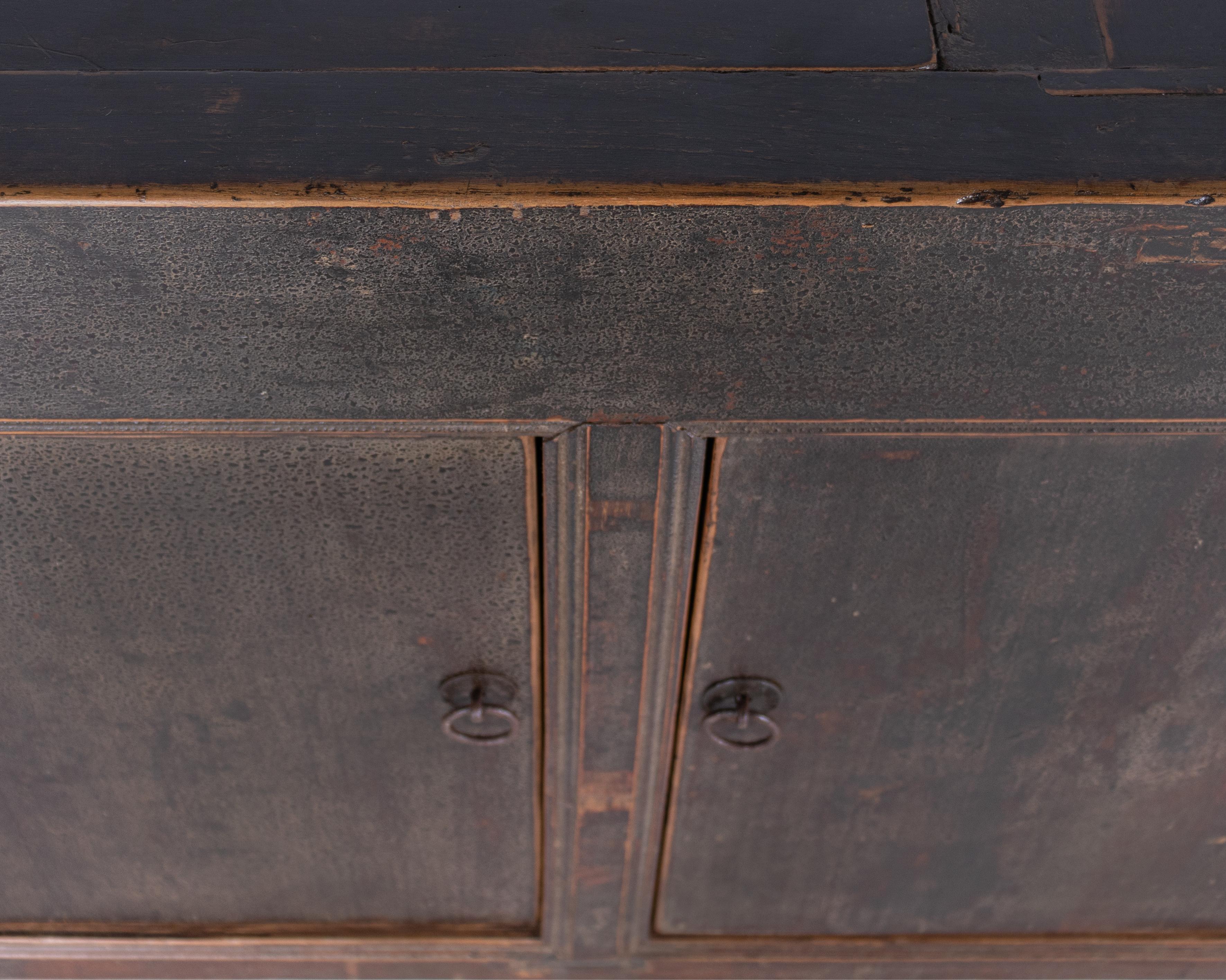 Reclaimed Wood Four Door Server in Original Crackle Black Paint Patina