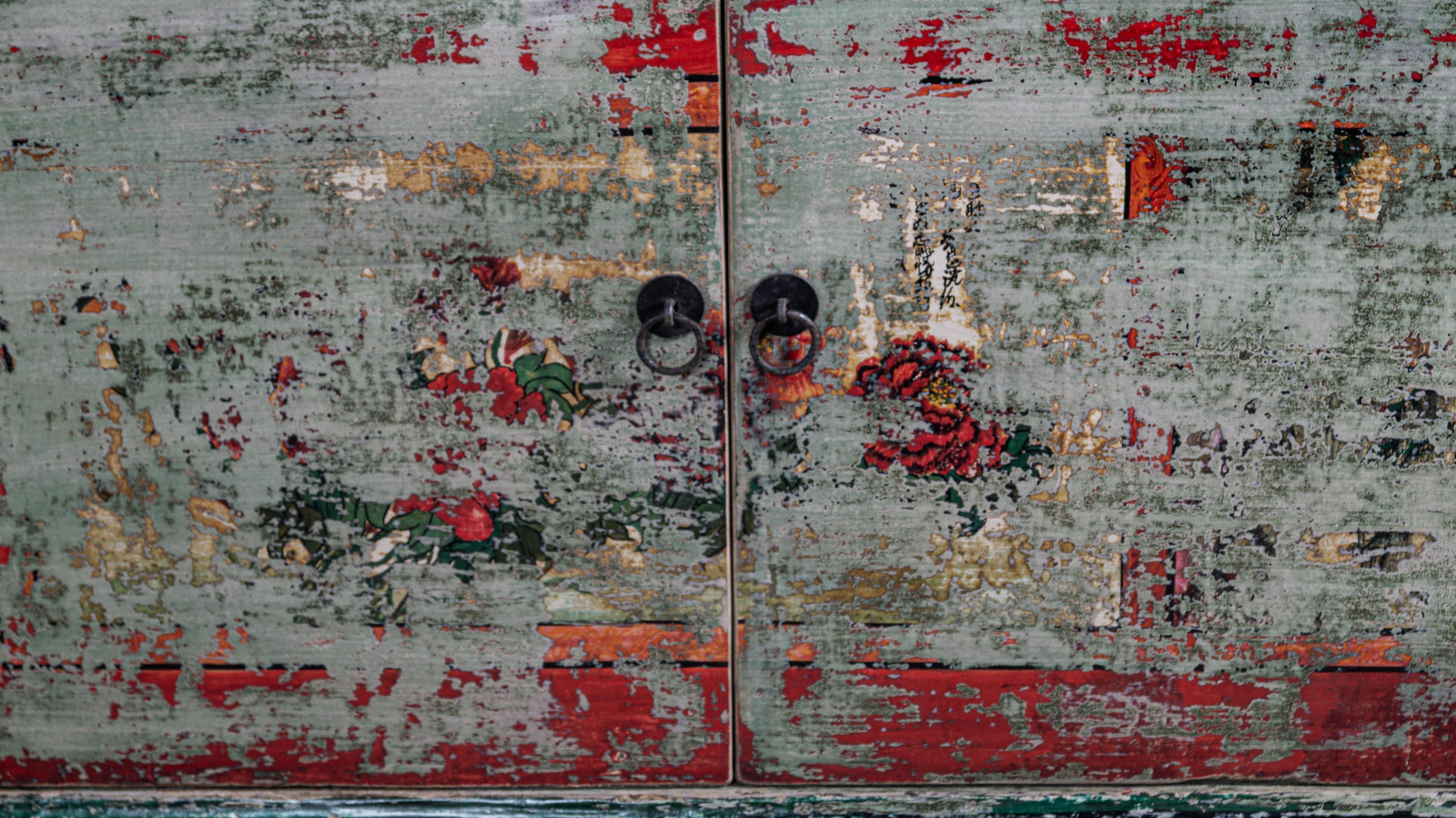 Rustic Four Door Server in Original Paint Patina For Sale