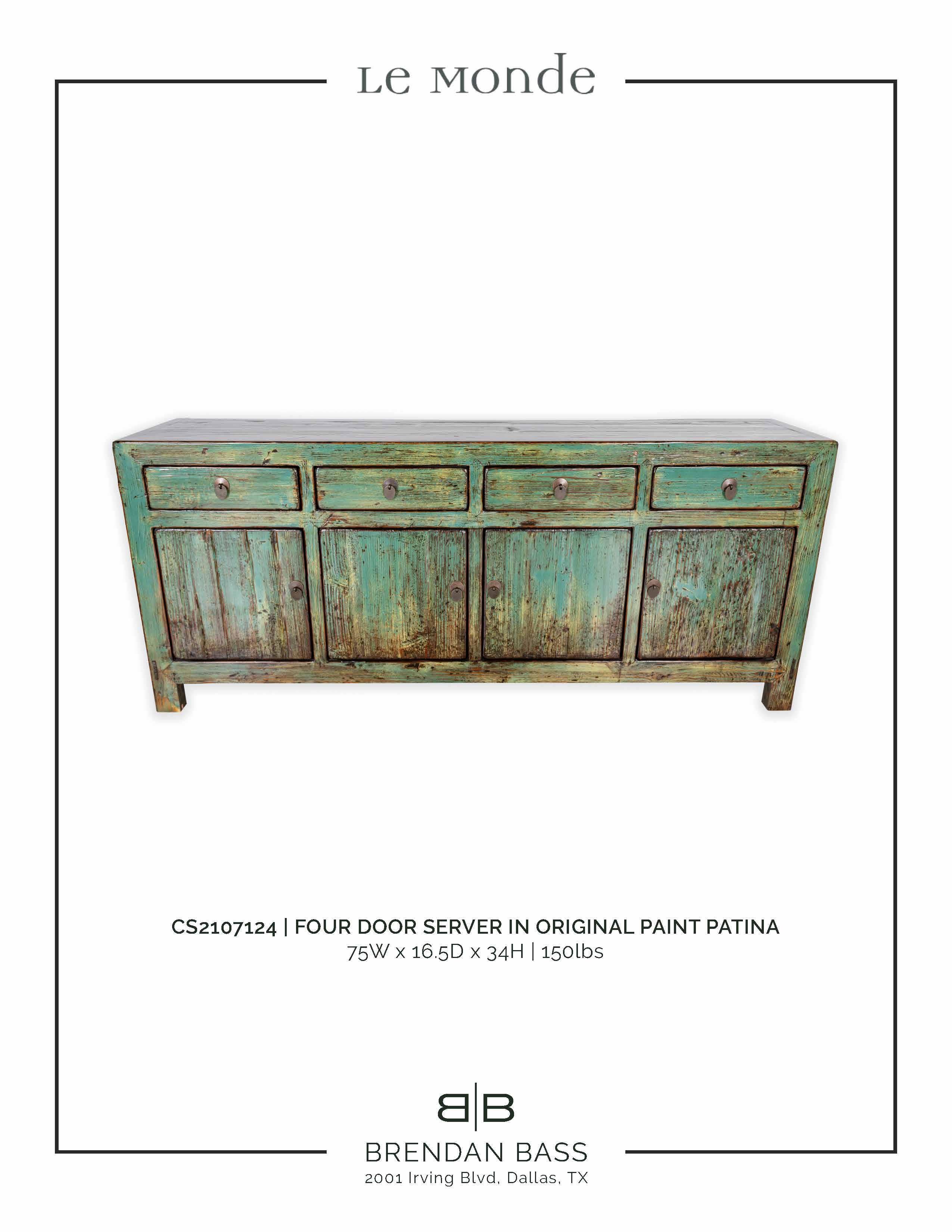 Contemporary Four Door Server in Original Paint Patina with Lacquer Overglaze