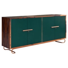 Four Door Sideboard, Lacquered and Veneered Wood, Copper Fittings, Customizable