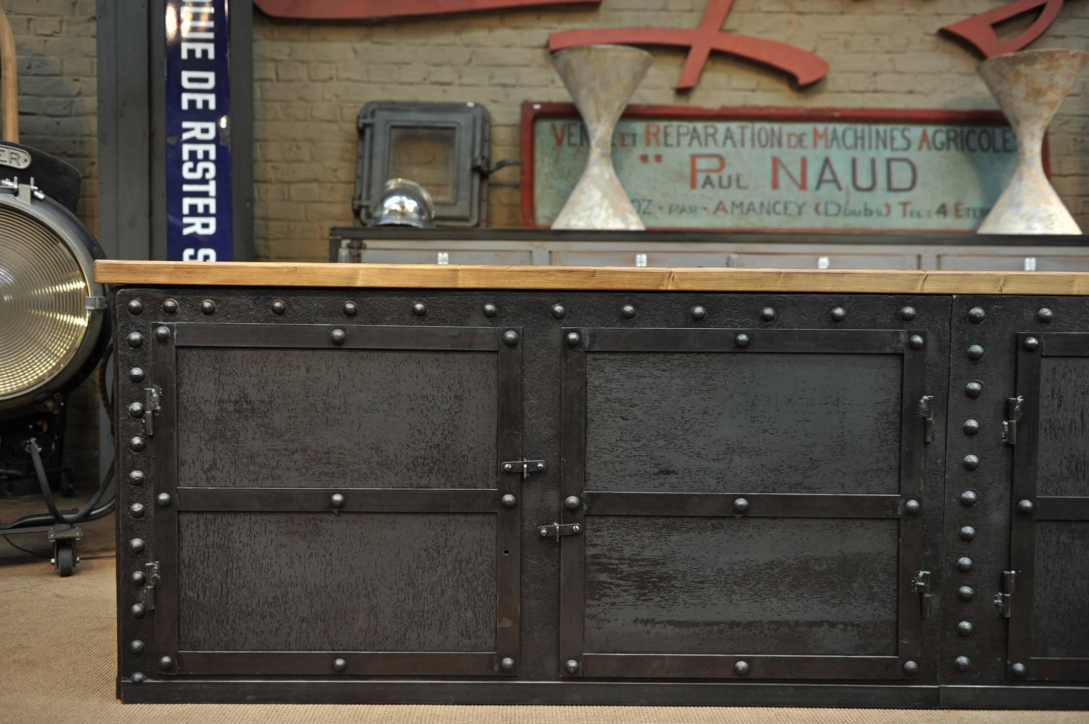 Four Doors Industrial Riveted Iron Credenza Cabinet, 1900 6