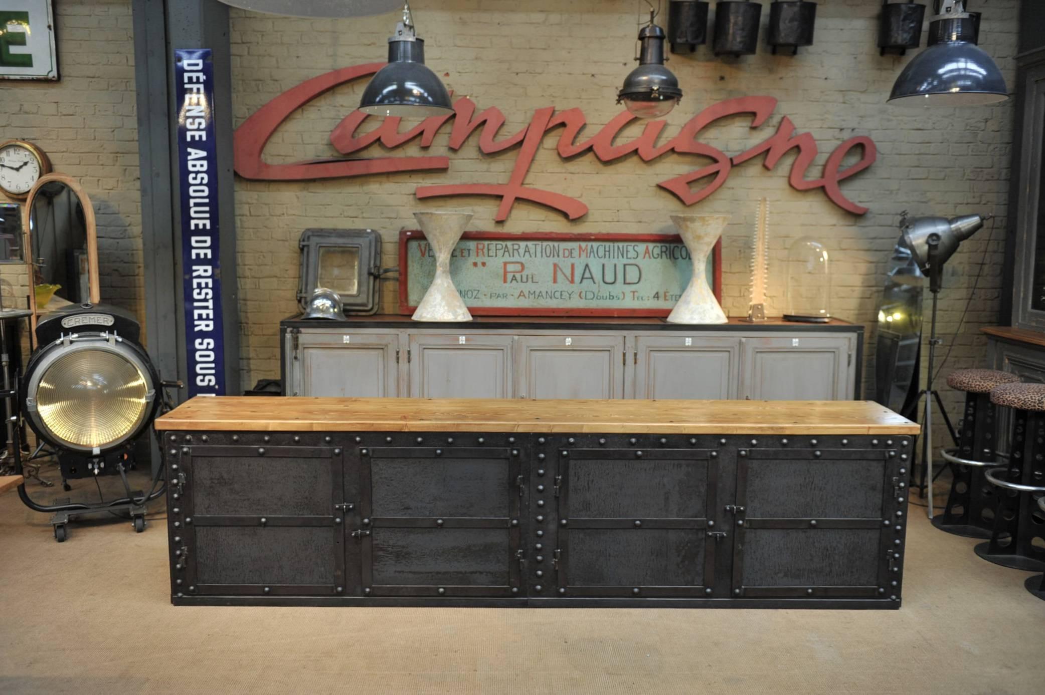 Four Doors Industrial Riveted Iron Credenza Cabinet, 1900 7