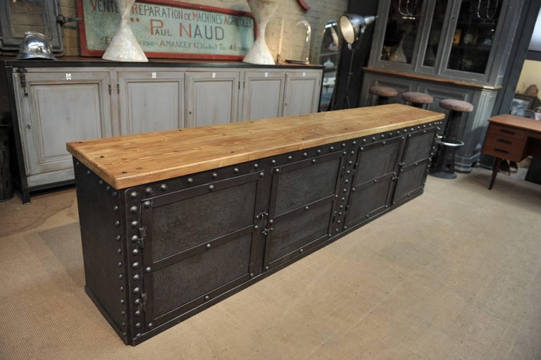 Four Doors Industrial Riveted Iron Credenza 1900 at 1stDibs